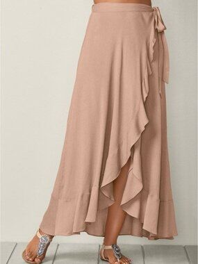 Solemio Blush Pink Maxi Wrap Skirt
